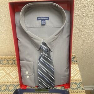 Croft & Barrow Dress Shirt Tie Set Gray XL 17.5-18 34/35 New In Box